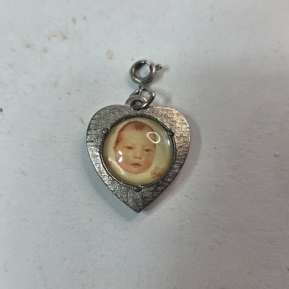 Silver Tone Small Heart Locket Frame For Charm Bracelet Mourning Jewelry Vintage